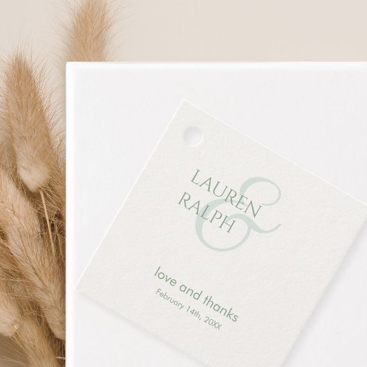 Sage Green & Ivory Couple Monogram Vielen Dank Geschenkanhänger