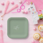 Sage Green & Ivory Couple Monogram Vielen Dank Pappteller (Party)