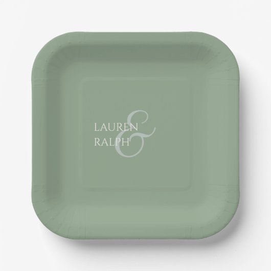 Sage Green & Ivory Couple Monogram Vielen Dank Pappteller (Vorderseite)