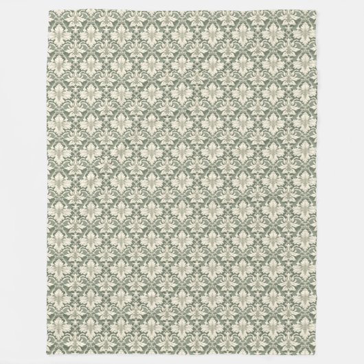 Sage Green & Ivory Damask Pattern Fleece Blanket (Vorderseite)
