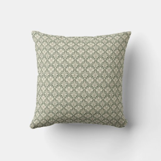 Sage Green & Ivory Damask Print Throw Cushion Kissen (Rückseite)