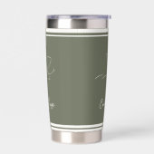 Sage Green Ivory Floral Line Art Striped Thermobecher (Links)