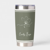 Sage Green Ivory Floral Line Art Striped Thermobecher (Rückseite)