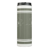 Sage Green Ivory Floral Line Art Striped Thermosbecher (Rückseite)