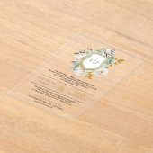 Sage Green Ivory Floral Monogram Wappen Hochzeit Acryleinladungen (Ablage )