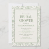 Sage Green Ivory French Floral Bridal Shower Einladung (Vorderseite)