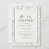 Sage Green Ivory French QR Code Bridal Shower Einladung (Vorderseite)