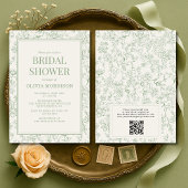 Sage Green Ivory French QR Code Bridal Shower Einladung