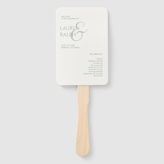 Sage Green & Ivory Monogram Wedding Program Fächer (Vorderseite)