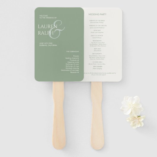 Sage Green Ivory Monogram Welcome Wedding Program Fächer (Vorne und Hinten)