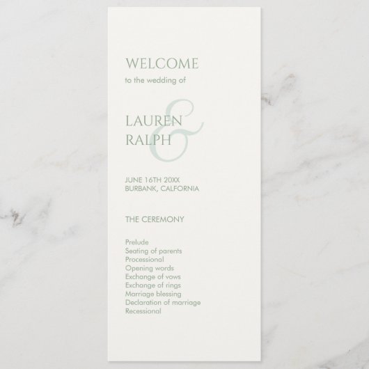 Sage Green Ivory Monogram Welcome Wedding Program Programm (Vorderseite)