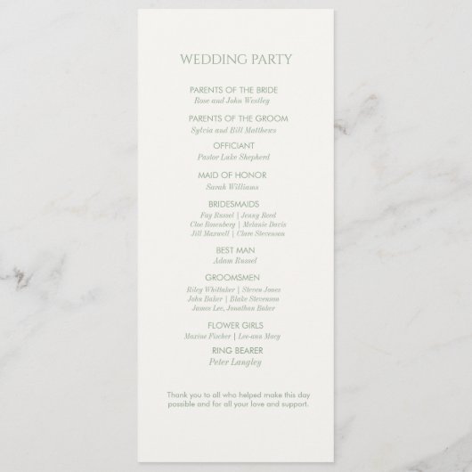 Sage Green Ivory Monogram Welcome Wedding Program Programm (Rückseite)