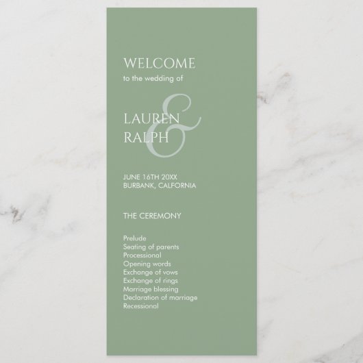Sage Green Ivory Monogram Welcome Wedding Program Programm (Vorderseite)
