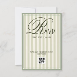 Sage Green Ivory Striped Luxury Wedding RSVP Karte