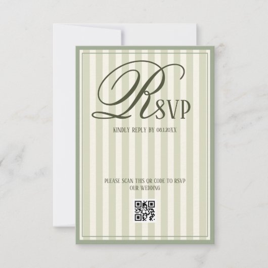 Sage Green Ivory Striped Luxury Wedding RSVP Karte (Vorderseite)