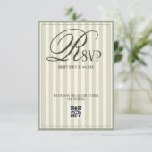 Sage Green Ivory Striped Luxury Wedding RSVP Karte (Stehend Vorderseite)