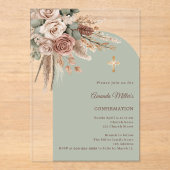Sage green ivory taupe roses arch Confirmation Acryleinladungen (Vorderseite)