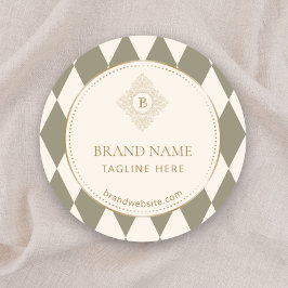 Sage Green Ivory Vintage Argyle Gold Accent   Runder Aufkleber
