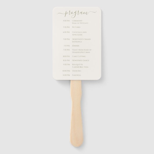 Sage Green Ivory Wedding Fan Program Fächer (Rückseite)