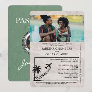 Sage Green Jamaika Reisepass Hochzeit Einladung