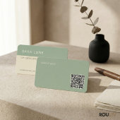 Sage Green Japandi Minimal QR Code Designer Studio Visitenkarte