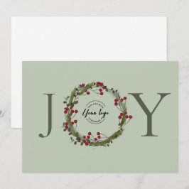 Sage Green JOY Christmas Wreath Logo Personalisier Feiertagskarte