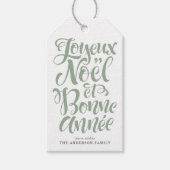 Sage Green Joyeux Noël und Bonne Année Calligraphy Geschenkanhänger (Vorderseite)