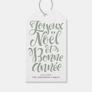 Sage Green Joyeux Noël und Bonne Année Calligraphy Geschenkanhänger