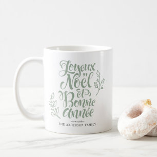 Sage Green Joyeux Noël und Bonne Année Calligraphy Kaffeetasse
