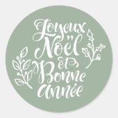 Sage Green Joyeux Noël und Bonne Année Weihnachten Runder Aufkleber (Vorderseite)