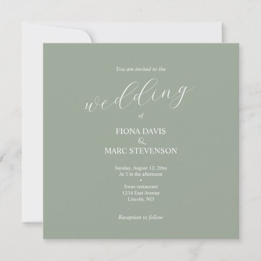 Sage Green Kalligrafy Hochzeitseinladung (Vorderseite)