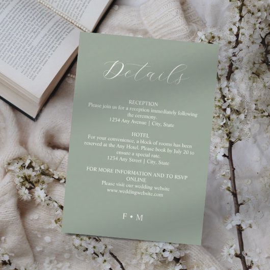 Sage Green Kalligrafy Hochzeitskarte Begleitkarte
