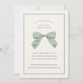 Sage Green Kariert Bow Elegant Baby Shower Einladung (Vorderseite)