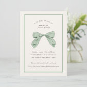 Sage Green Kariert Bow Elegant Baby Shower Einladung (Stehend Vorderseite)