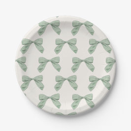 Sage Green Kariert Bow Elegant Boy Baby Showroom Pappteller