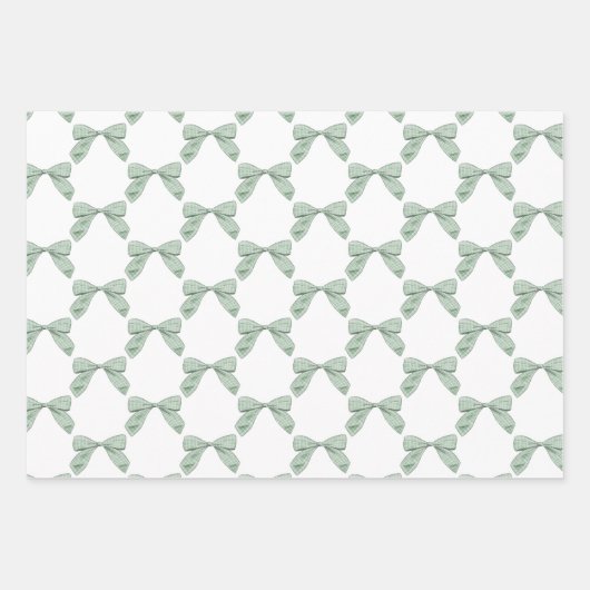 Sage Green Kariert Bow Elegant Neutral Baby Dusche Geschenkpapier Set (Vorderseite)