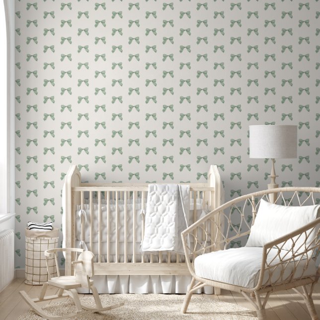 Sage Green Kariert Bow Elegantes neutrales Baby Ki Tapete (Kinder)