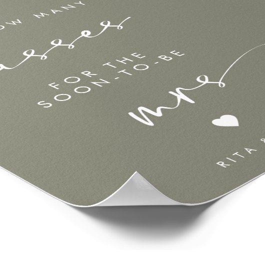 Sage Green Kisses für Mrs. Brautparty Game Sign Poster (Ecke)