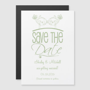Sage Green Kissing Birds Magnetic Save the Date Magneteinladung
