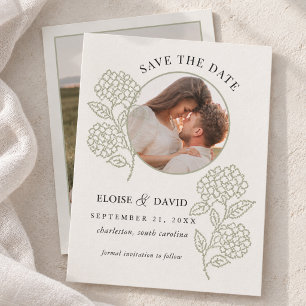 Sage Green Kreuzstich-Hortensien-Foto-Hochzeit Save The Date