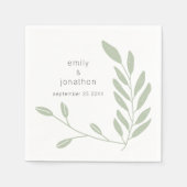 Sage Green Künstlerisch Blätter Namen Datum Hochze Serviette (Vorderseite)