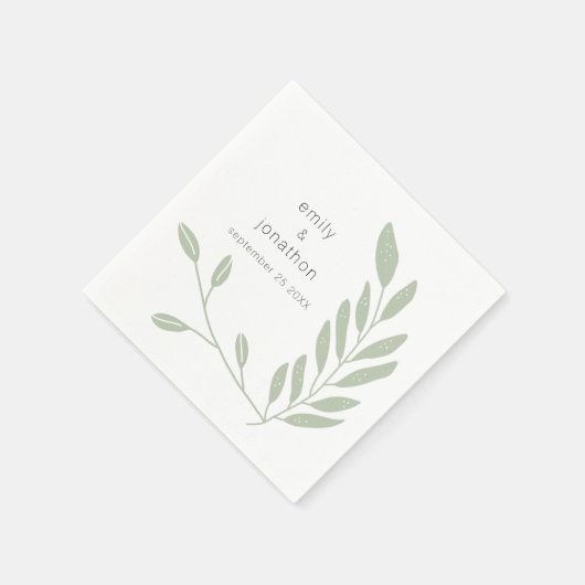 Sage Green Künstlerisch Blätter Namen Datum Hochze Serviette (Ecke)