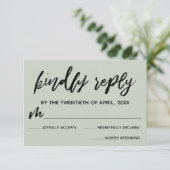 Sage Green Lässig Handwriting Wedding RSVP Karte (Stehend Vorderseite)
