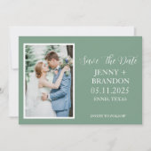 Sage Green Lässig Script Foto Romantisch Save The Date (Vorderseite)