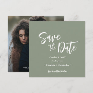 Sage Green Lässig Script Foto Save the Date Einladung
