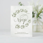 Sage Green Laurel Verlasse Rustikale Hochzeit RSVP Karte (Stehend Vorderseite)