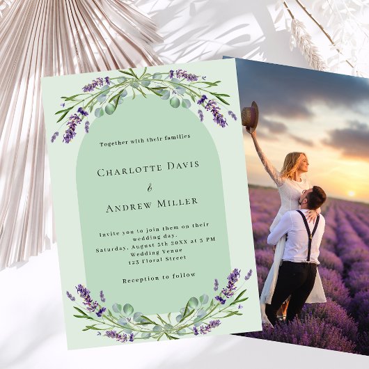 Sage green lavender arch Foto Luxus Hochzeit Einladung