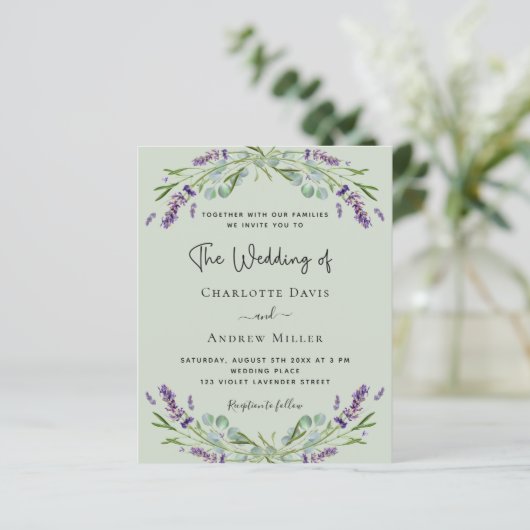 Sage Green Lavender QR Code UAWG Budget Hochzeit (Stehend Vorderseite)