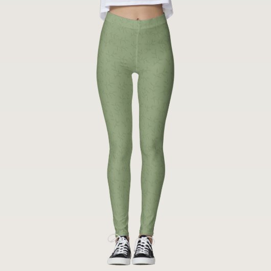 Sage Green Leaf bestickte Leggings (Vorderseite)