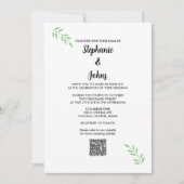 Sage Green Leaf Black Script QR Code Hochzeit Einladung (Vorderseite)